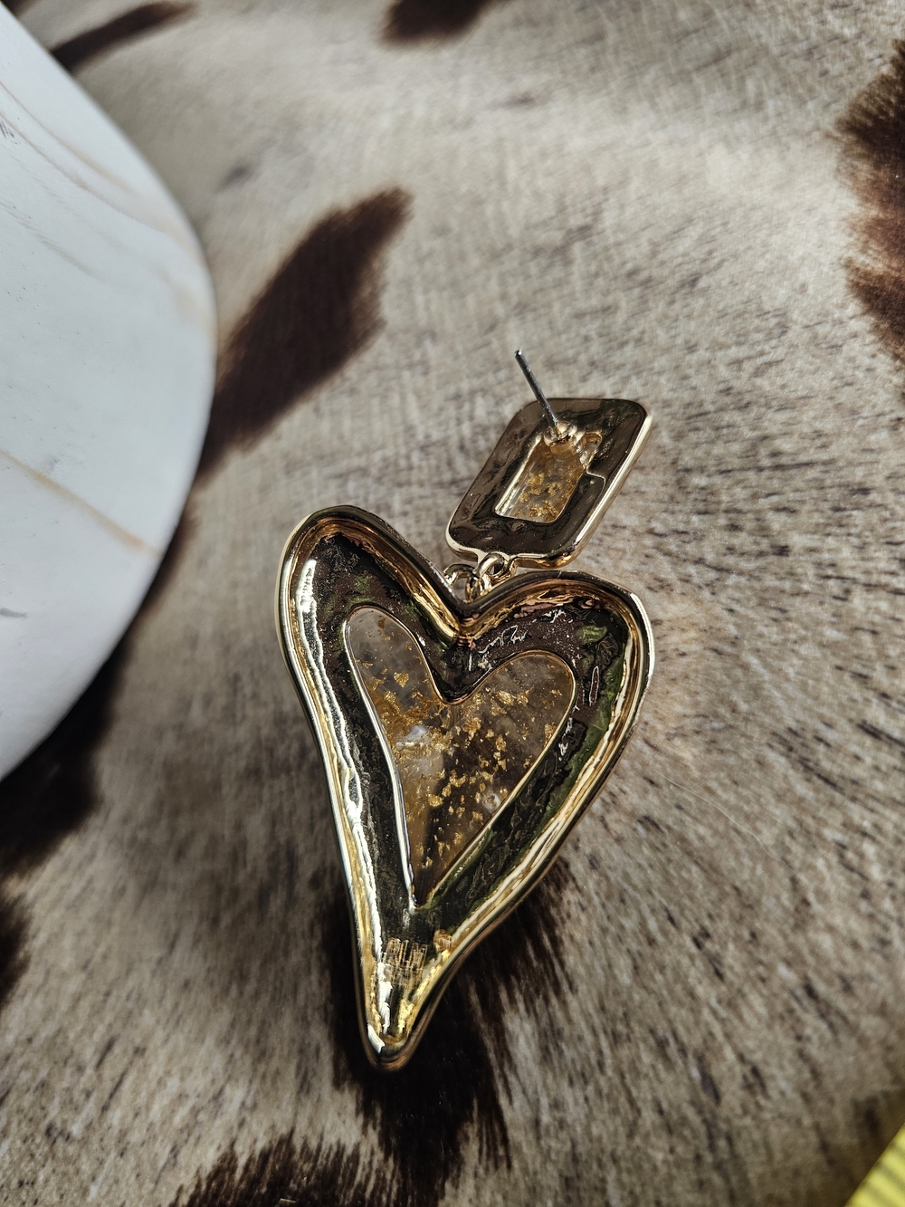 Robert Lee Morris Gold Heart Drop Earrings with Flake Resin Inlay - Picture 4 of 9